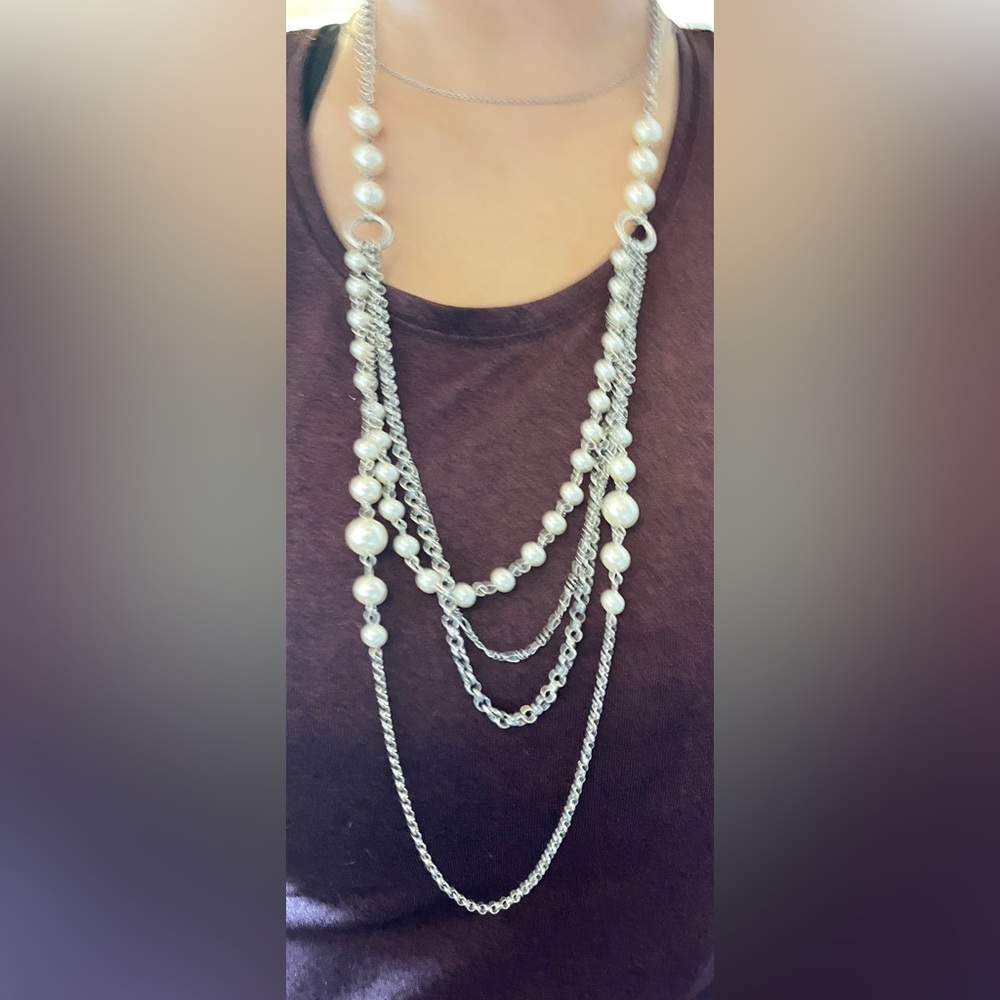 Silvery Pearl Like Layered Necklace